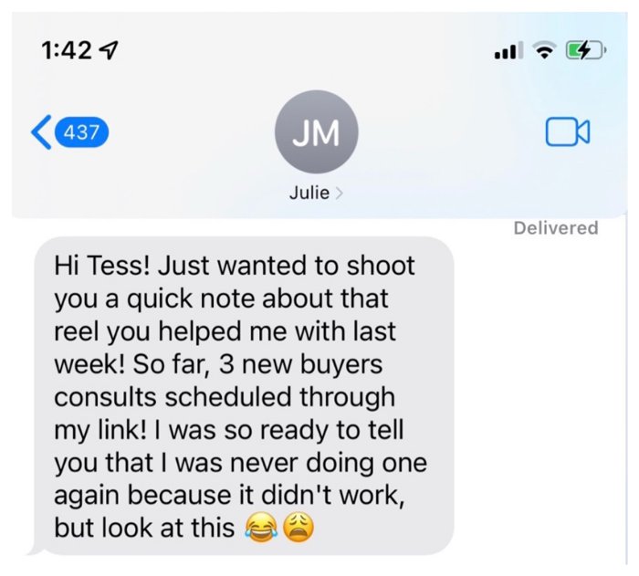 Message: 3 new buyer consults scheduled from a reel