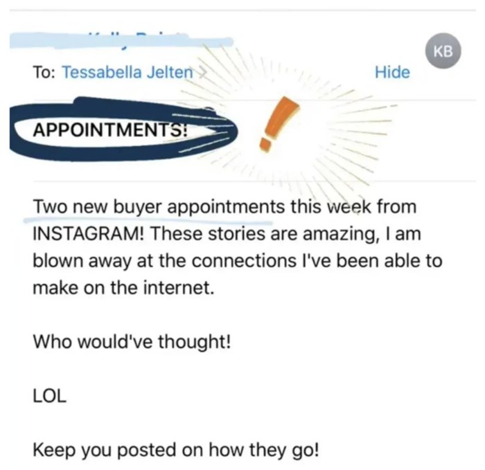 Message: two new buyer appointments from Instagram