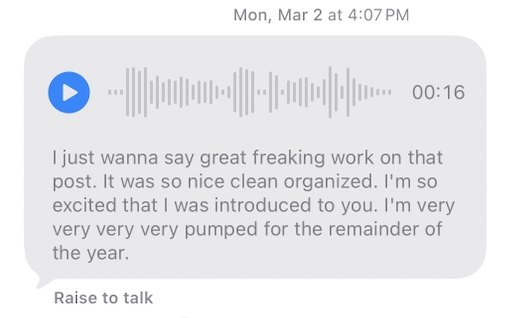 Voice memo: great work on that post, so clean and organized