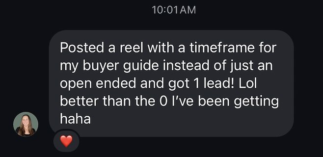 Message: posted a reel for my buyer guide and got a lead
