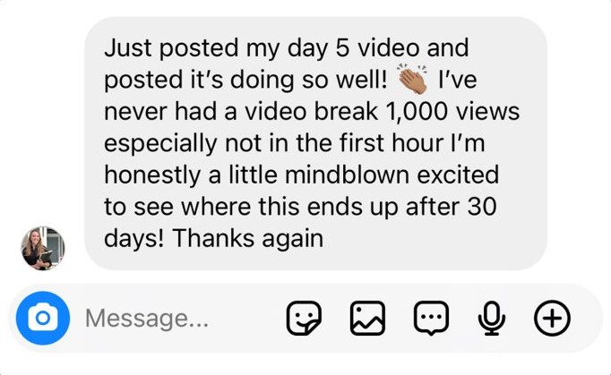 Message: a video broke 1,000 views in the first hour